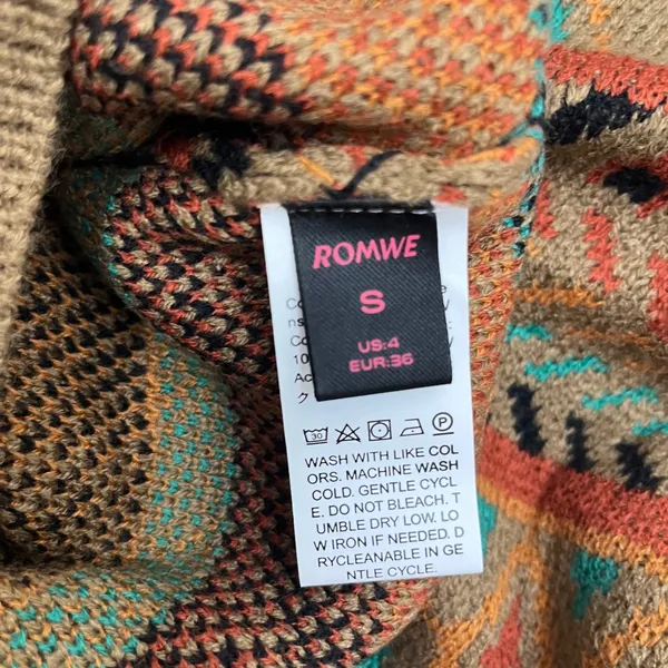 ROMWE Pumpkin Halloween Sweater Womens S Relaxed Fit Brown Fair Isle Spooky Fall - Image 4