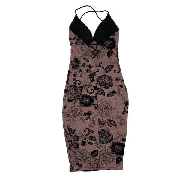 Windsor Floral Bodycon Dress Mauve Black Print XS Y2K‎ Whimsigoth Romantic - Image 2