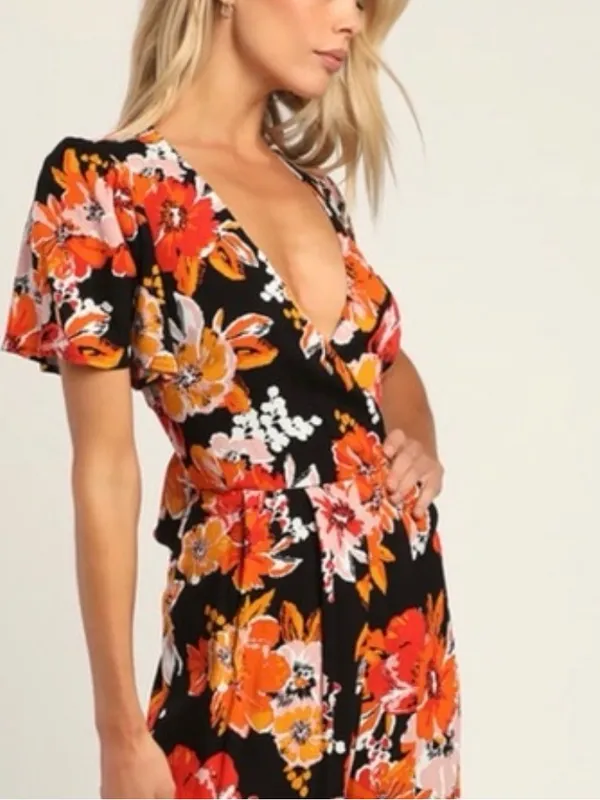 Lulu's Black Floral Wide-Leg Open-Back Jumpsuit size XS - Image 5