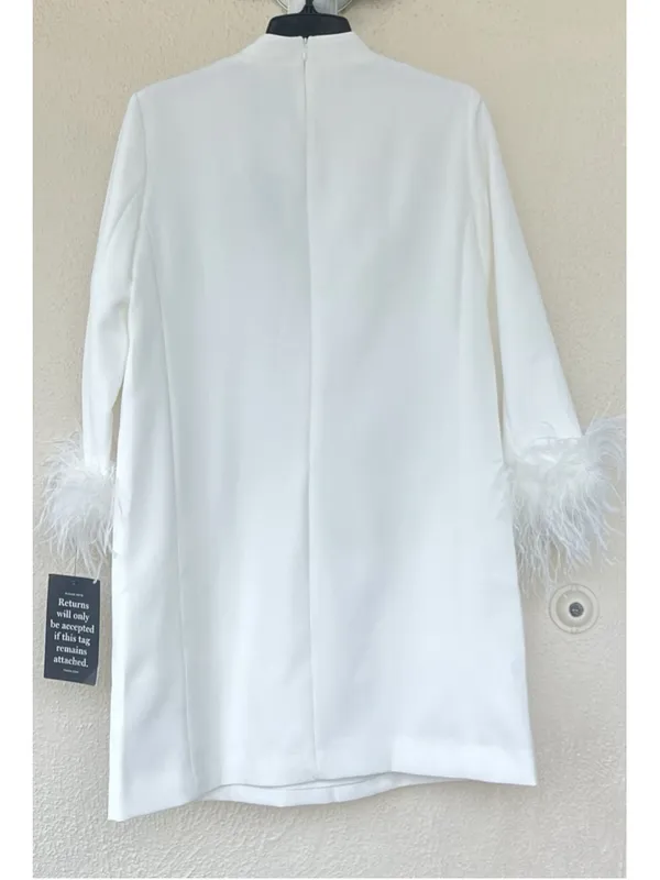 New Tuckernuck Women White Feather Cuff Shift Ellie Mini Dress L Wedding Bridal - Image 6