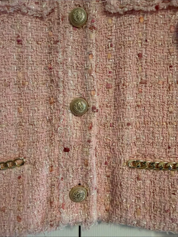 Generation Love Pink Tweed Blazer Size Small | Gold Chain Details - Image 2