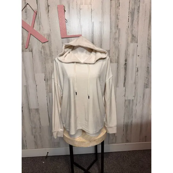 DKNY Sport Velour Pullover Hoodie Cream Women’s XL - Image 2
