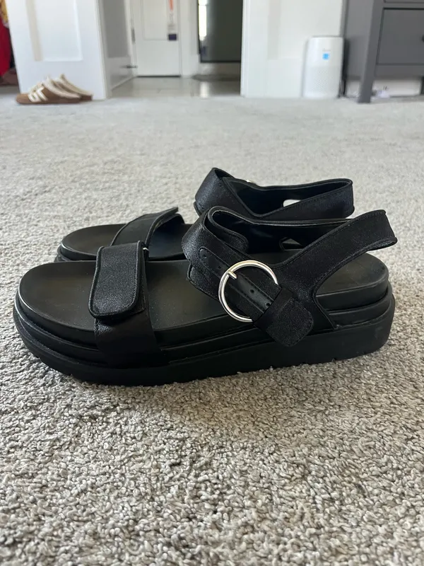 ZARA Sandals Black Leather Flatform - Image 2
