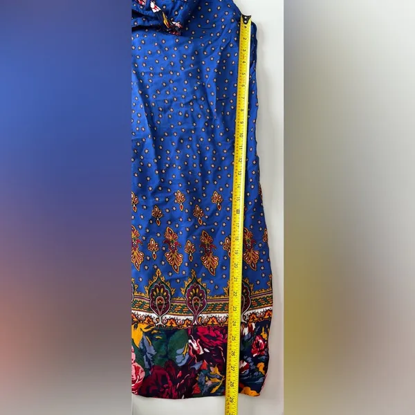 Anthropologie Ett Twa Printed Wide Leg Floral Pants Royal Blue 6 - Image 6