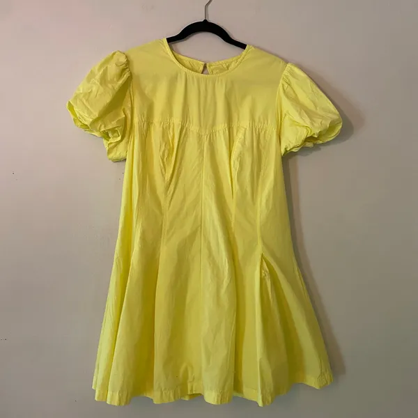 Maeve Anthropologie Butter Yellow Balloon Sleeve Mini Dress Cotton Women's Large - Image 2