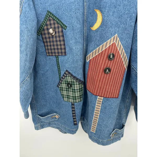 Vtg Birdhouse Chore Barn Coat Sz L Button Front Denim Country Pockets Workwear‎ - Image 7
