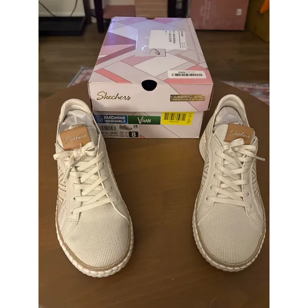 Skechers Wilshire Blvd Bellevue Off White Vegan Sneakers Womens 8 Washable - Image 3