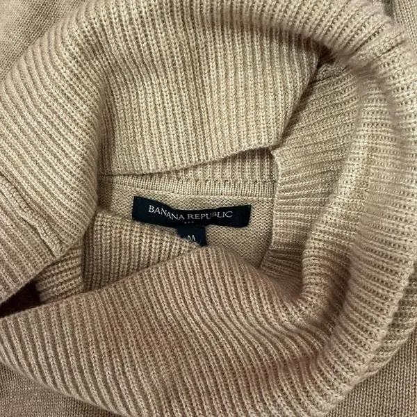 Banana Republic Turtleneck Sweater Tan Neutral Tunic‎ Cozy Pullover Womens - Image 3