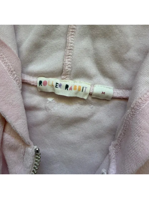 Roller Rabbit Disco Hoodie Zip Up Sweatshirt Velour Pink Women's Size Medium - Image 3
