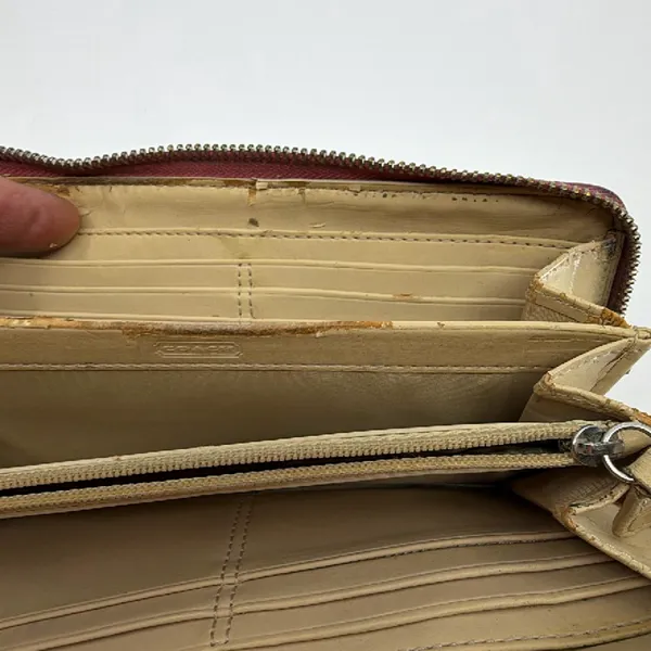 Coach Signature C Zip Around Brown Coated Canvas Wallet - Image 4