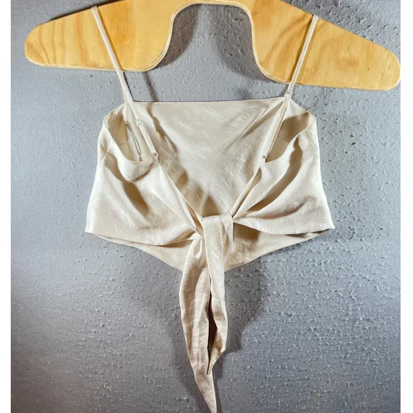 1096 | Sunday Best Aritzia Scarf Top Womens Satin Tie Back Elektra Crop Cream Sm - Image 3