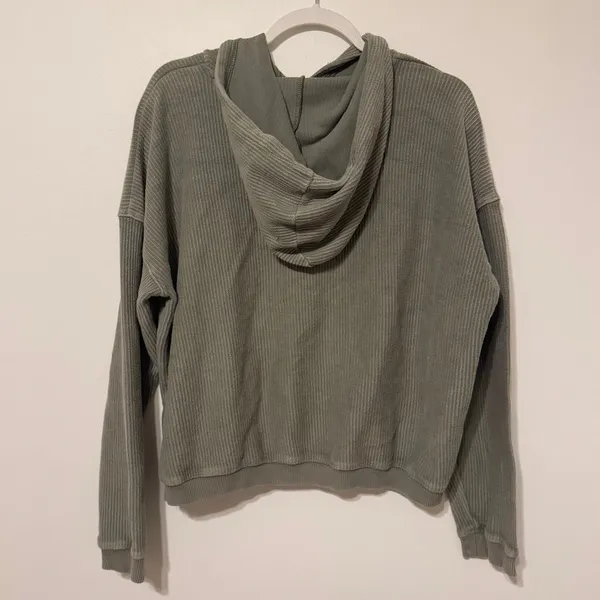 Aerie Ribbed Hoodie Sage Green Size Medium Cropped Sweatshirt Oversized - Image 6