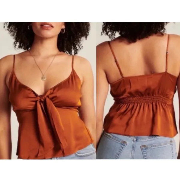 Abercrombie‎ & Fitch Satin Tie-Front Camisole Brown Womens Size Large Y2K *FLAWS - Image 2