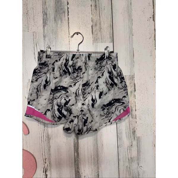 Gray Black Marble Print Athletic Shorts Pink Trim Lined Size Small - Image 4