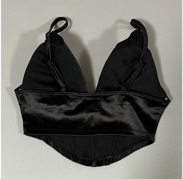 Black Satin Silk Padded Corset Tank Crop Top Shirt Blouse Size S 🖤 - Image 3