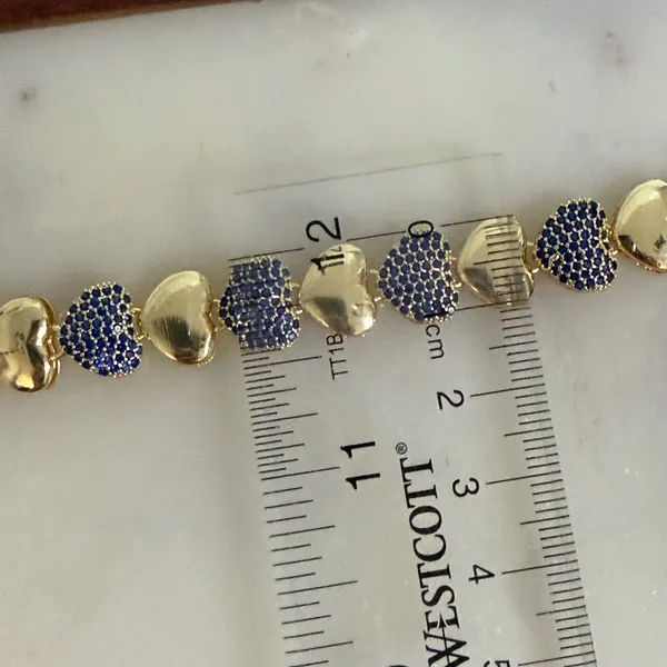 14K Gold Plated Womens Navy Blue Pave‎ Heart Link Adjustable Bracelet - Image 3