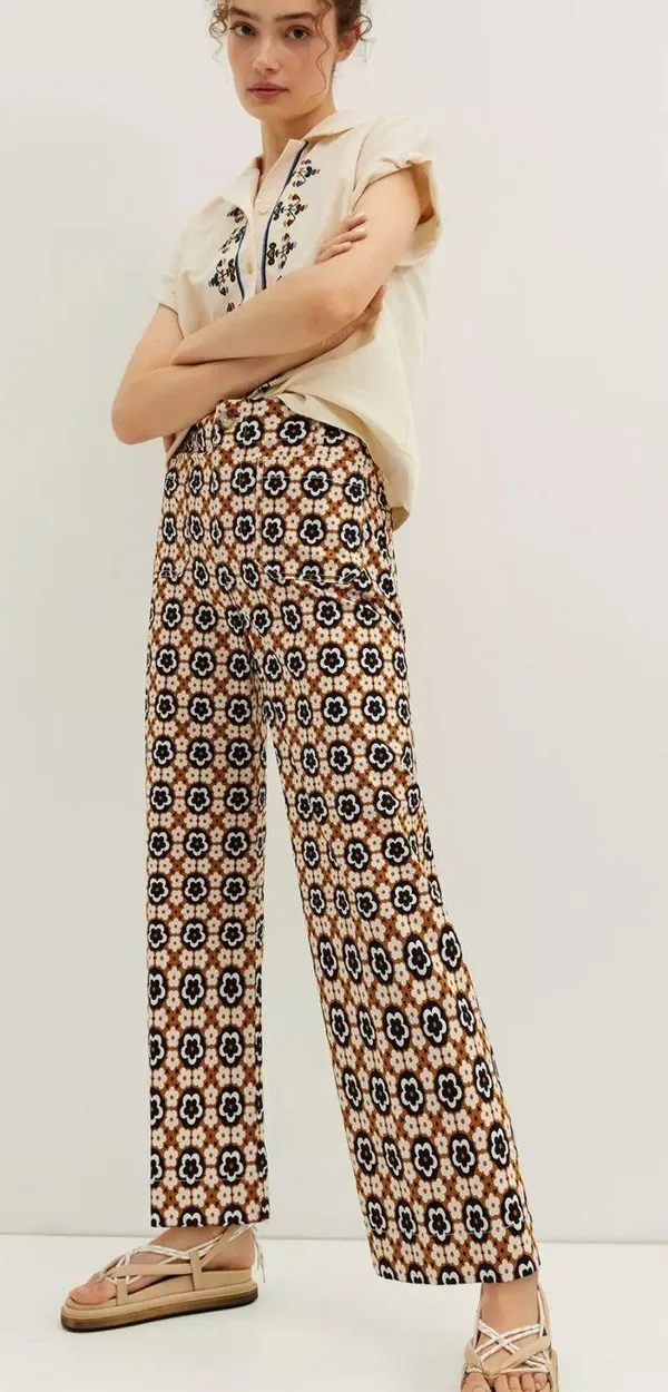 Anthropologie Maeve Colette Cropped Wide Leg Pants Mod Floral Womens 25 - Image 2