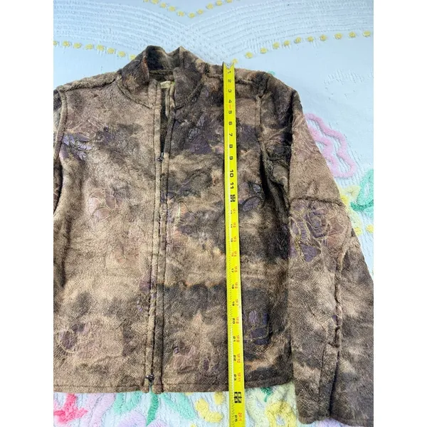 True Grit Dry‎ Goods Womens Brown Floral Fleece Full Zip Jacket Mock Neck Large - Image 6