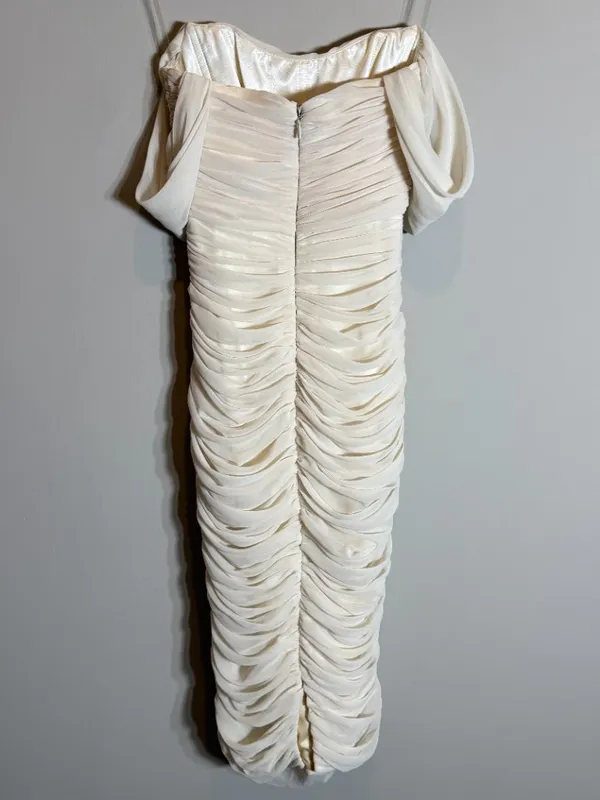 House of CB Carlotta Ruched Draped Chiffon Dress Womens XS Ivory Formal Cocktail - Image 11