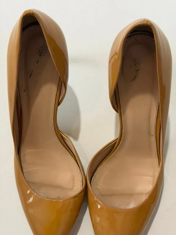 J.Crew Women's Patent Leather Pointed Toe D'Orsay Pumps, 3” Heels Tan - Image 4