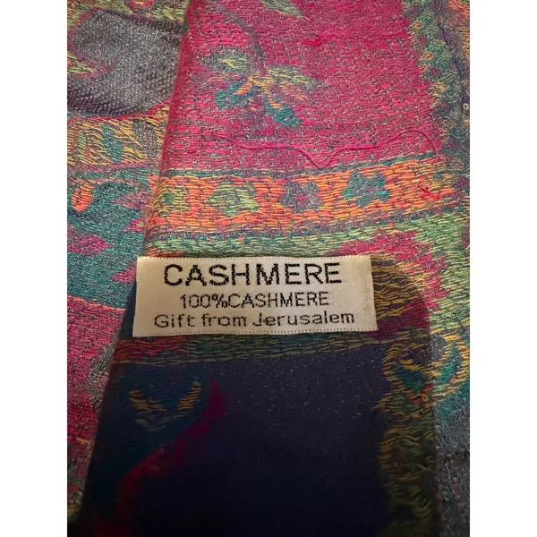 Jerusalem Pashmina Scarf Purple Pink Blue 100% Cashmere Paisley Fringe Wrap - Image 4
