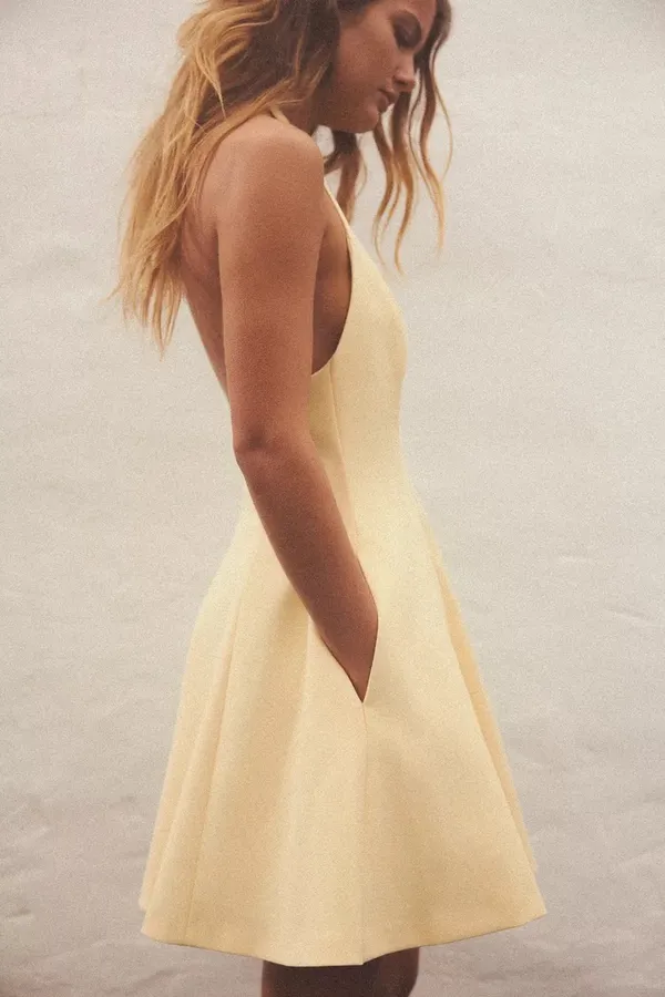 Zara mini halter dress butter yellow evening party wedding dress - Image 12