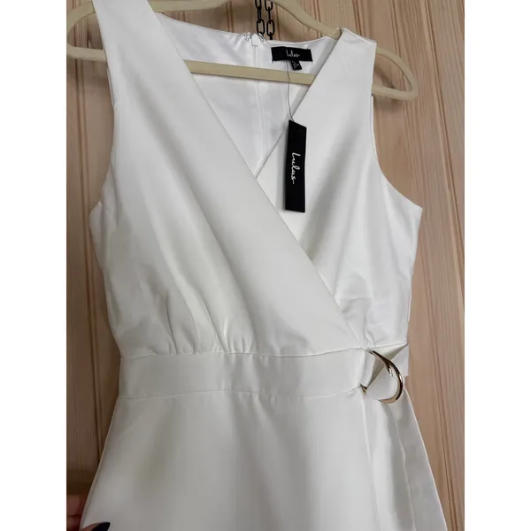 NWT Lulus Rooftop Bar White Sleeveless Faux-Wrap Belted Skort Romper Chic Size S - Image 4