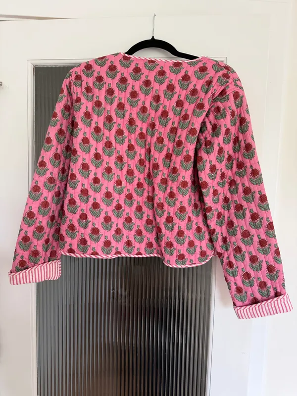 Handmade pink and green quilted jacket Size L - Image 3