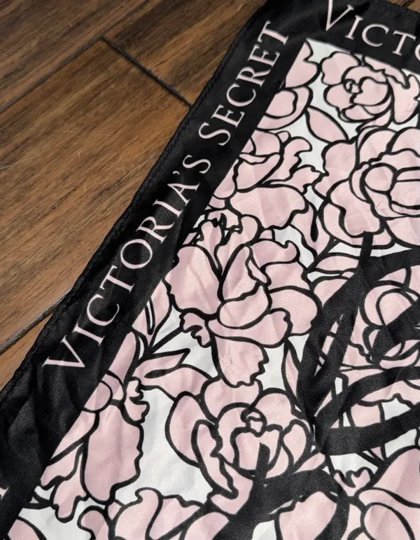 Victoria's Secret Pink and Black Floral Logo Bombshell Silk Scarf - Image 5