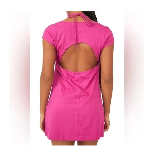 Free People Mini Dress Women Medium Pink FP Beach Open‎ Back Halter Boho Summer - Image 2