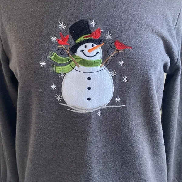 HOLIDAY Novelty Sweatshirt Womens Sz Small Grey Snowman Christmas Cozycore - Image 3