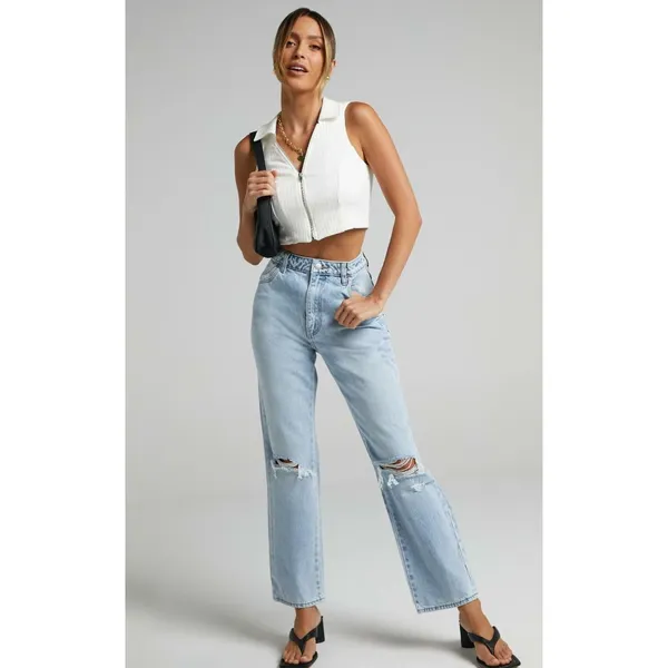 Rolla's Original Straight High Rise Jeans in Sunbleach Worn 28 Womens Denim Pant - Image 11