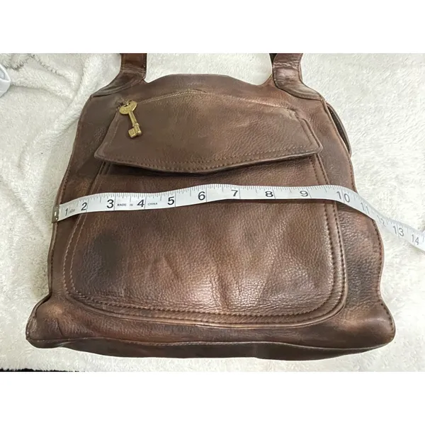 Fossil 1954 Large Brown Pebbled Leather Shoulder Bag Charm Women’s - Image 15