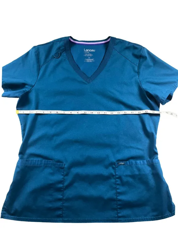 Landau Proflex Scrub Top Women's Large Blue V Neck Stretch Medical Uniform - Image 2