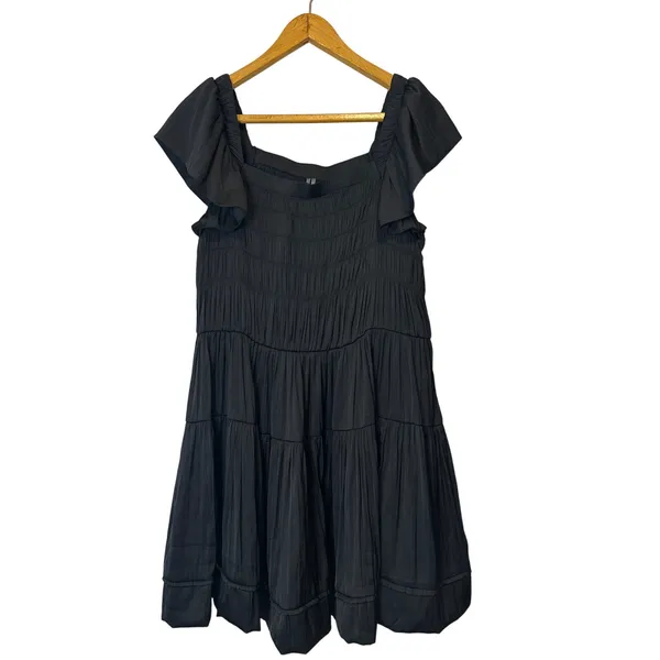 Anthropologie NWT Black Flutter Sleeve Square Neck Smocked Mini Dress Size‎ M - Image 3