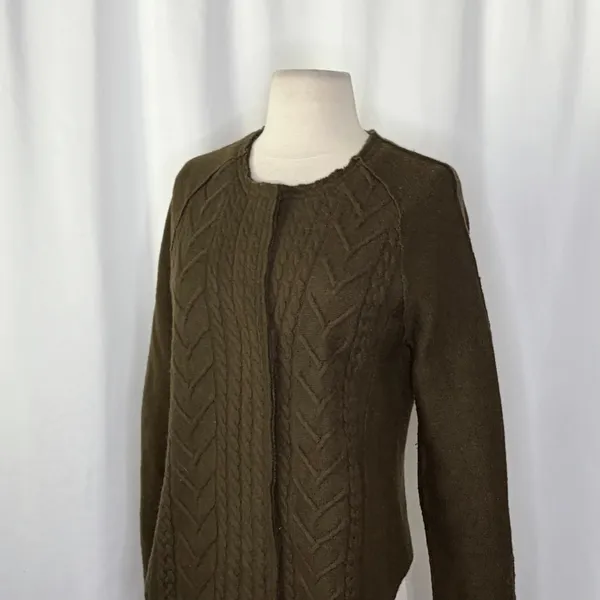 Anthropologie KNITTED & KNOTTED Green Wool Zippered Cable Knit Cardigan Medium‎ - Image 6