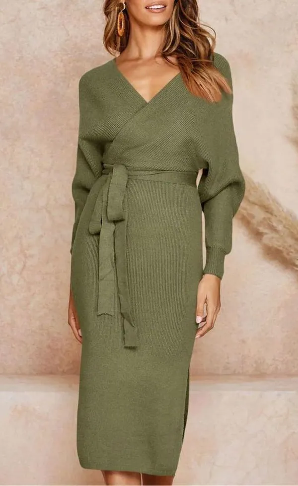 NEW Batwing Sleeve Wrap Knit Sweater Dress M NO BELT - Image 4