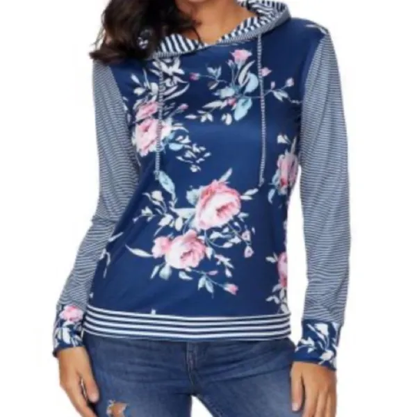Blue Pinstripe & Floral Hoodie - Image 4