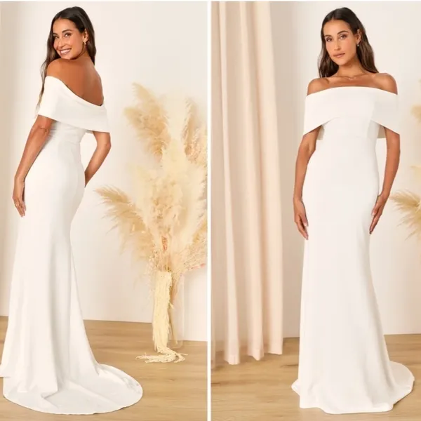 LULUS Bridal Wedding Chic Minimalist Mermaid Trumpet Off the Shoulder Gown - Image 3