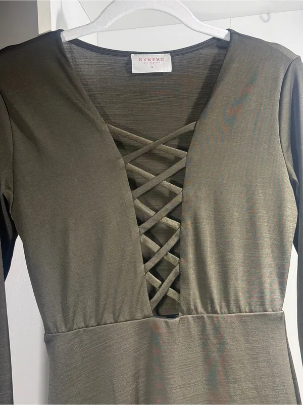 NYMPHE Olive Green Lace-Up V-Neck Mini Dress - Image 8