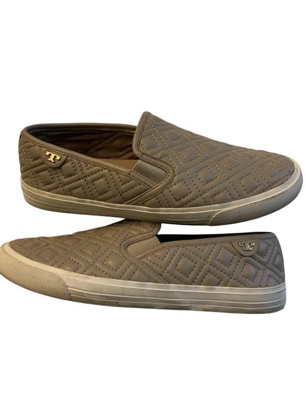 Tory Burch Jesse Quilted leather slip-on sneakers diamond pattern taupe size 8.5 - Image 2