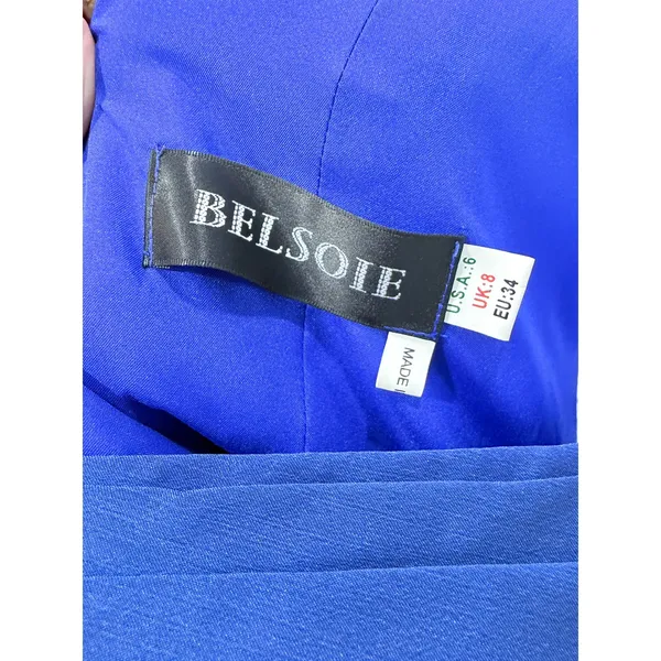 Belsoie Royal Blue Pleated Chiffon Embellished‎ V-Neck Formal Gown Dress 6 Prom - Image 4