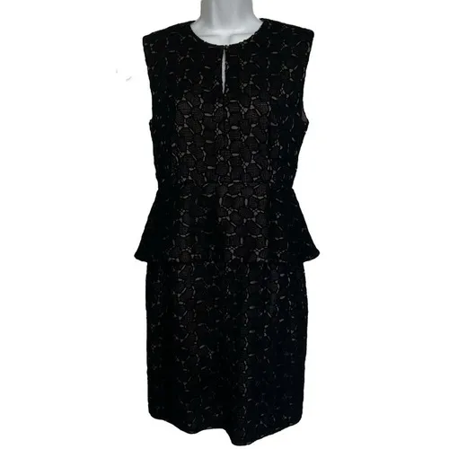 DIANE VON FURSTENBERG Black & Tan Delian Crochet Pebble Lace Peplum‎ Dress EUC 6 - Image 2