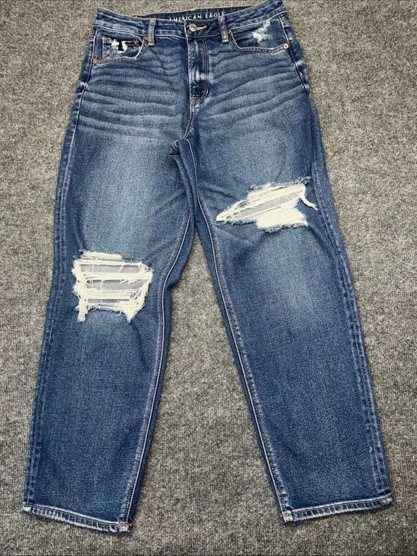 American Eagle Outfitters Women’s Stretch Mom Straight Distressed Jeans in Blue - Image 2
