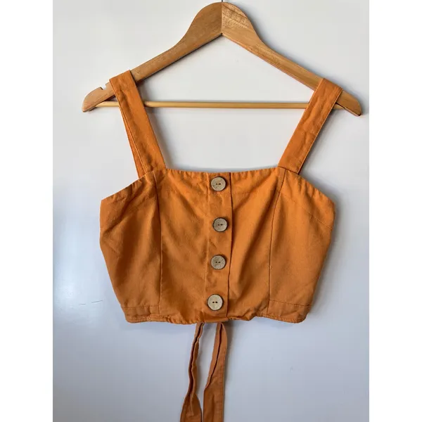 Papaya Crop Top Button Front Tie Back Sleeveless Blouse Orange Size M‎ - Image 5