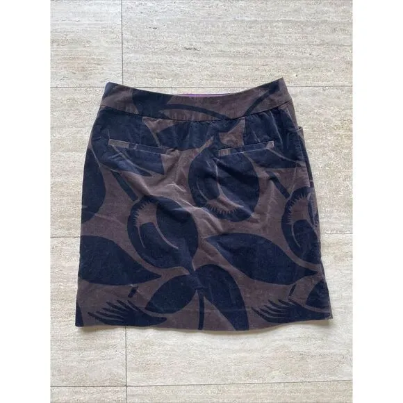 Boden Velvet A-line pencil Skirt Tulip Print Brown Mod floral boho‎ 6 R - Image 4