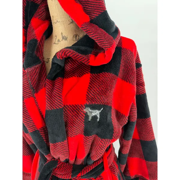 Victoria's Secret Robe Women XS/S Red Black Buffalo Plaid Sequin Cozy Cabin - Image 6