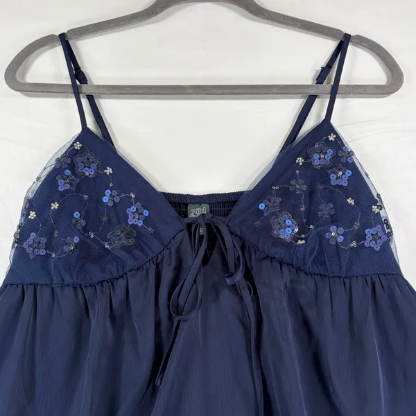 Wild‎ Fable Navy Blue Sequin Floral Babydoll Mini Dress Size Small Feminine Boho - Image 3