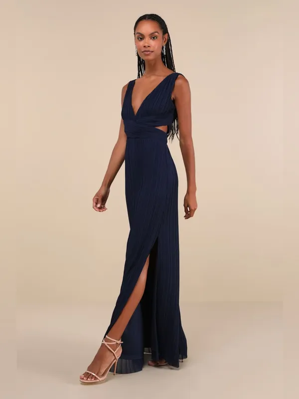 LULU’S Compelling Poise Navy Blue Plisse Cutout Sleeveless Maxi Dress - Image 5