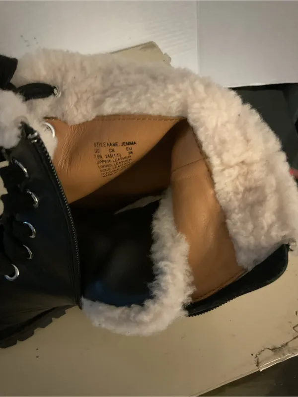 kate spade women Black leather faux fur Jemma platform combat heel boots US 7.5 - Image 12